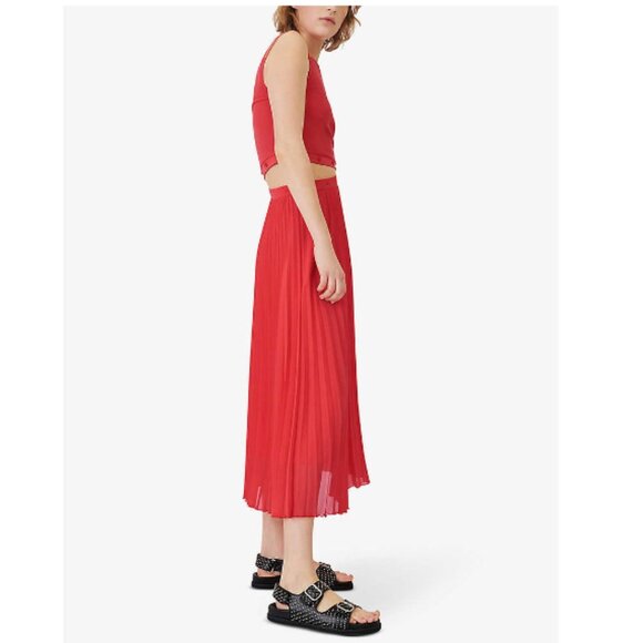Maje Riplit Pleated Jersey-Woven Midi Dress - Picture 2 of 13